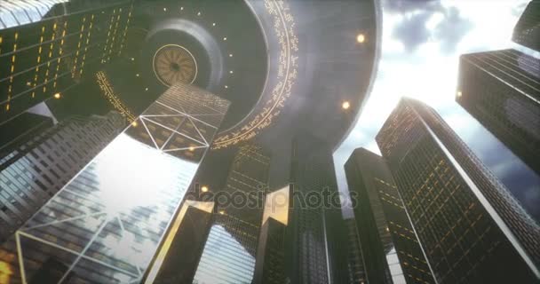 Inwazja UFO City wieżowce — Wideo stockowe