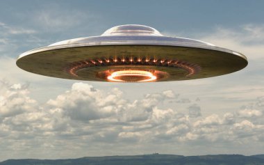 Tanımlanamayan uçan nesne Ufo ve kırpma yolu da dahil. 3d illüstrasyon.