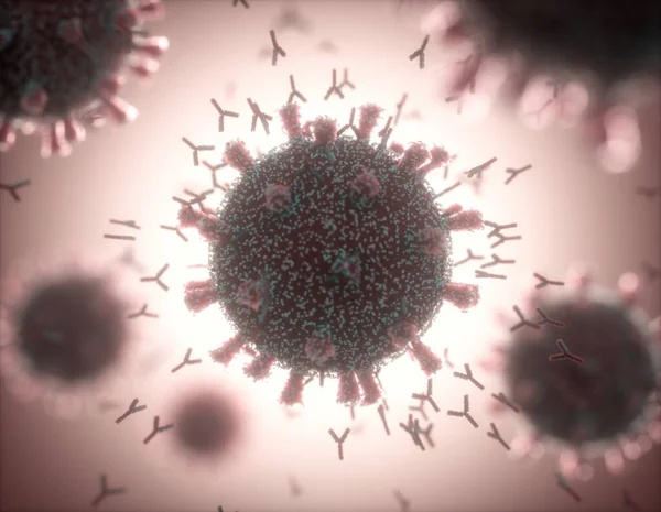 Sistema Inmunológico Anticuerpos Que Atacan Virus Covid Ilustración Concepto Del —  Fotos de Stock