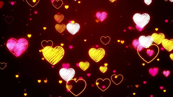 Аннотация Valentine Neon Hearts Background Стоковое Изображение