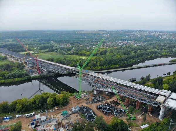 Vista aérea da construção da ponte do anel central CKAD — Fotografia de Stock