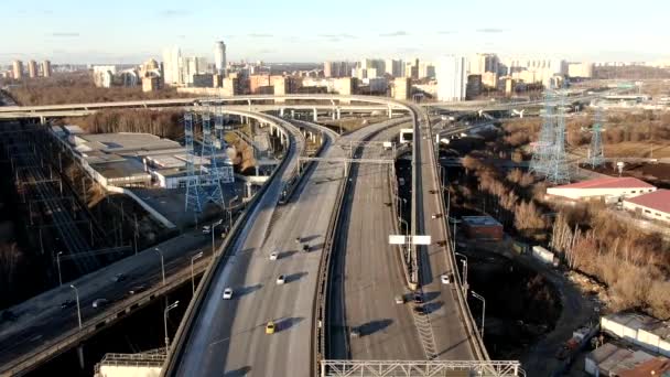 Letecký Pohled Čas Vypršel Městská Krajina Vysokorychlostní Silnice Pohybujícími Vozy — Stock video