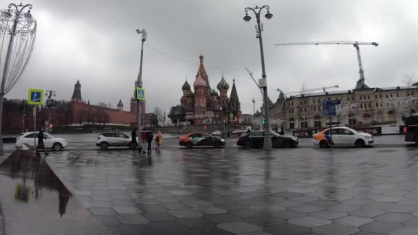 Moskova Kremlin Manzarası Kızıl Meydan Daki Tarihi Binalar Popüler Turizm — Stok video
