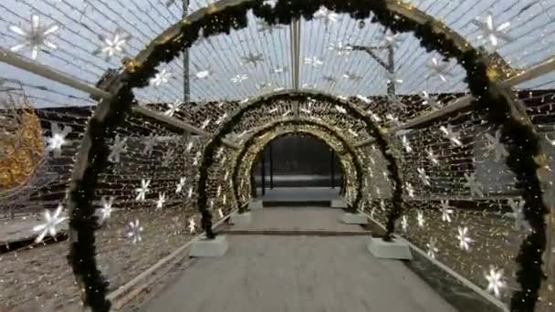 Decoração de Natal de rua na de um túnel brilhante no parque de Moscou — Vídeo de Stock