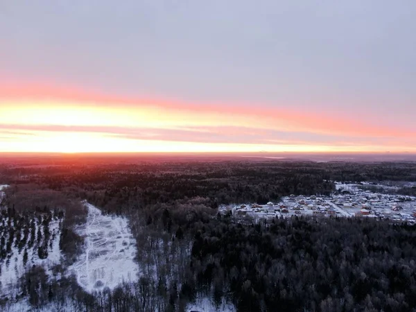 Légi Kilátás Gyönyörű Panoráma Táj Természet Hajnalban Egy Fagyos Napon — Stock Fotó