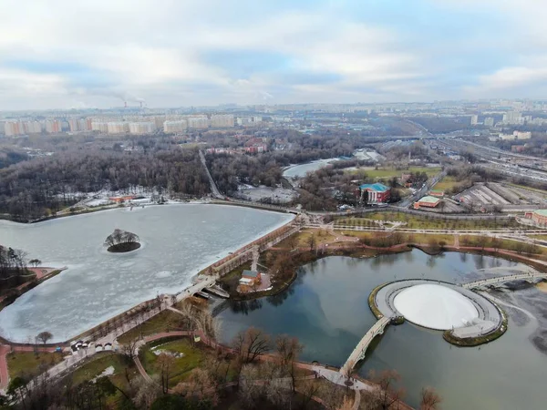 Letecký Pohled Panorama Starobylé Historické Budovy Moskevském Městském Parku Podzim — Stock fotografie