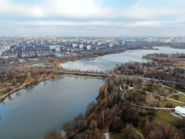 Aerial View Panorama River City Park Moscow Autumn Beautiful Landscape — Stock Photo, Image