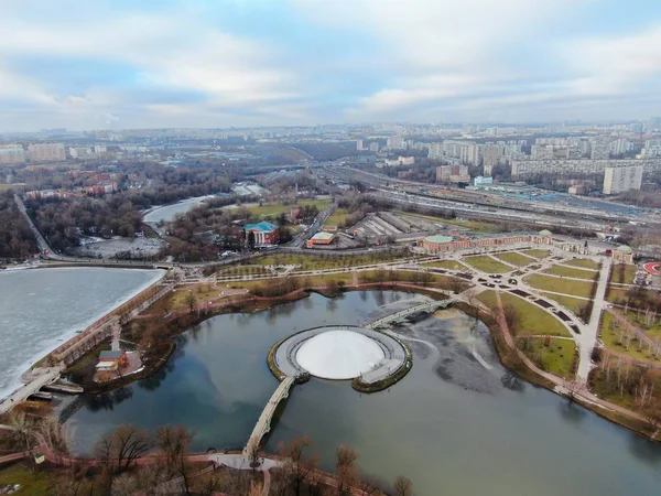 Vista Aérea Panorâmica Rio Parque Cidade Moscou Outono Bela Paisagem — Fotografia de Stock