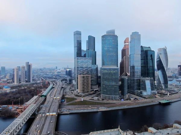 Aerial View Modern High Rise Buildings Business Center Moscow City — Stok fotoğraf