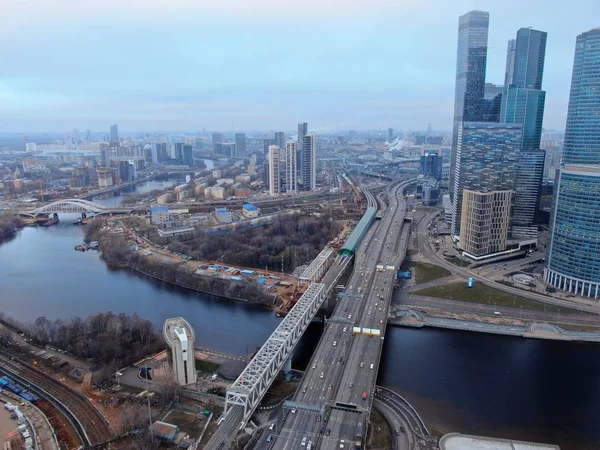 Vue Aérienne Des Bâtiments Modernes Grande Hauteur Centre Affaires Moscou — Photo