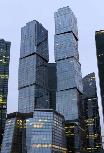 Tours Centres Affaires Modernes Grande Hauteur Verre Béton Sur Fond — Photo