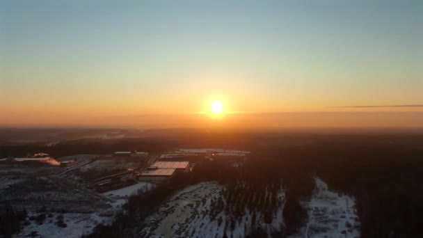 Letecký Pohled Letící Nad Zimním Lesem Úsvitu Zlaté Hodině Krásná — Stock video