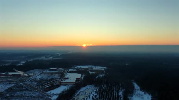 Letecký Pohled Letící Nad Zimním Lesem Úsvitu Zlaté Hodině Krásná — Stock video