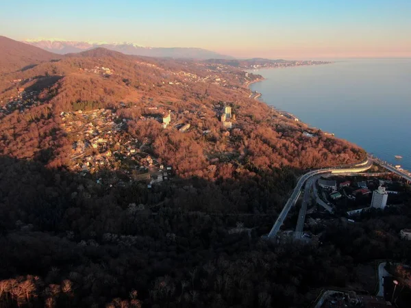 Aerial View Beautiful Panorama Sea Coast Drone Dawn Tourist Destination — Stock Photo, Image