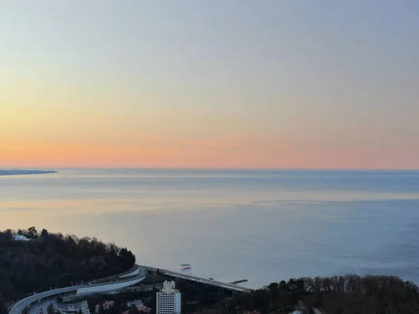 Uitzicht Vanuit Lucht Prachtige Gouden Zonsondergang Zee Een Heldere Dag — Stockfoto