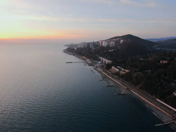 Vue Aérienne Magnifique Coucher Soleil Doré Mer Par Temps Clair — Photo