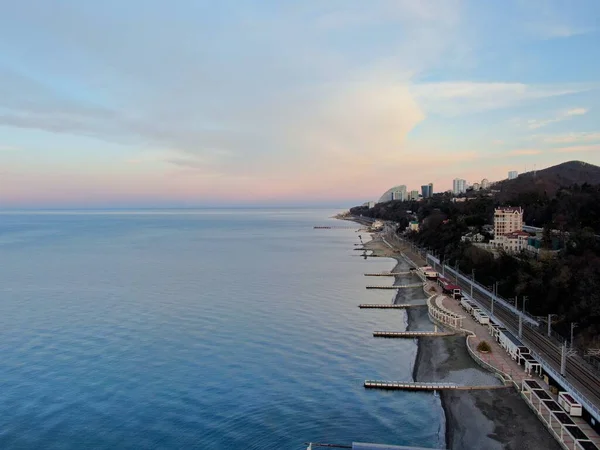 Aube Dorée Dessus Baie Mer Matin Beau Panorama Sur Paysage — Photo