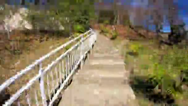 Timelapse Sobe Uma Escada Pedestre Para Slide Resort Dia Ensolarado — Vídeo de Stock
