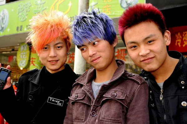 Pengzhou, China: Three Trendy Chinese Youths — стоковое фото