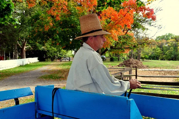 Lancaster, Pennsylvania: Kierowcy Wagon z Kapelusz Słomkowy — Zdjęcie stockowe