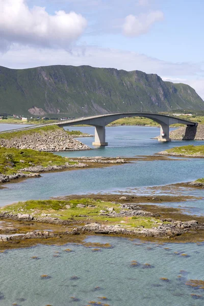 Pontes em Fredvang em Lofoten Noruega — Fotografia de Stock