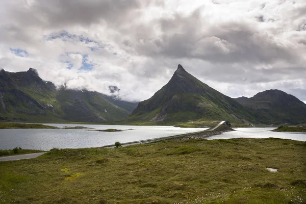 Panoramatické Pohledy Mosty Fredvang Regionu Lofoty Norsko — Stock fotografie