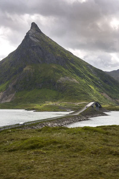 Panorámás Kilátással Hidak Fredvang Lofoten Norvég — Stock Fotó