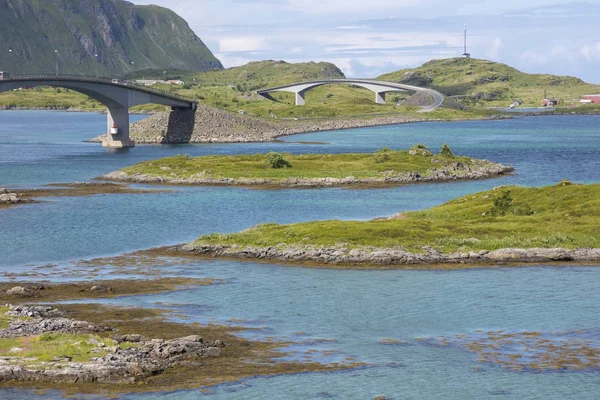 Vistas Panorámicas Puentes Fredvang Lofoten Noruega — Foto de Stock