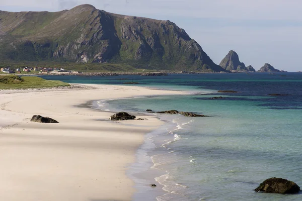 Přehled Tropická Pláž Andenes Ostrovy Lofoten Norsku — Stock fotografie