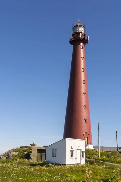 Red Lighthouse Andenes Beginning National Tourist Route Andya Lofoten Norway — Stock Photo, Image