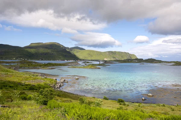 Vues Panoramiques Ponts Fredvang Dans Lofoten Norvège — Photo