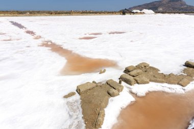 İtalya, Sicilya bölgesindeki Trapani, saltworks tuz toplama