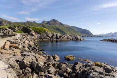 Panorama nyksund sahil Lofoten Adaları Norveç'te