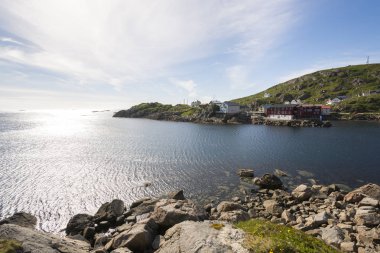 Panorama nyksund sahil Lofoten Adaları Norveç'te