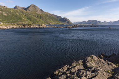 Panorama nyksund sahil Lofoten Adaları Norveç'te