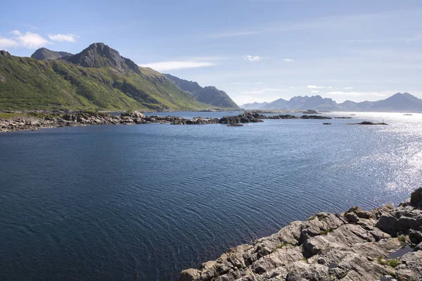 Panorama Longo Costa Nyksund Para Ilhas Lofoten Noruega — Fotografia de Stock