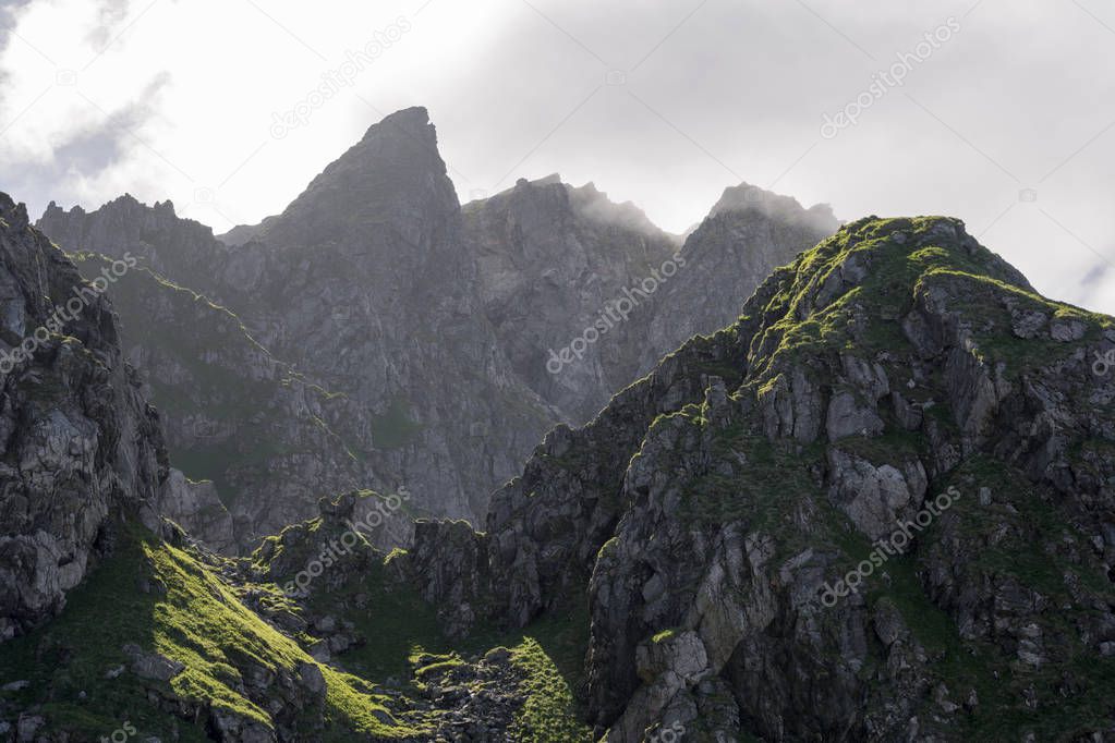 landscape and mountain in Andenes in Lofoten in Norway along National Tourist Route Andya
