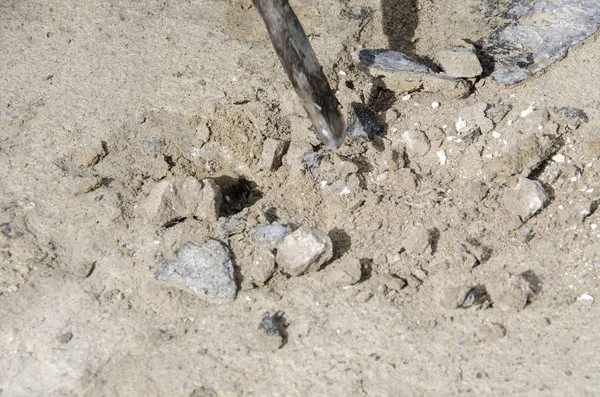 Worker While Splitting Concrete Jackhammer Renovation Roof — Stock Photo, Image