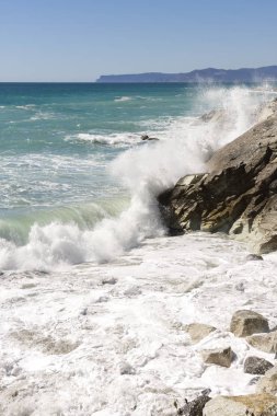 Liguria Varazze sahil üzerinde deniz manzarası