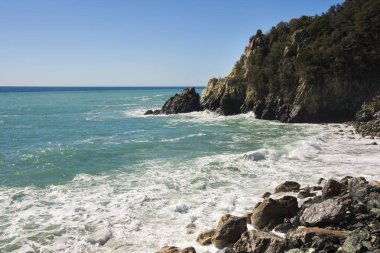 Liguria Varazze sahil üzerinde deniz manzarası