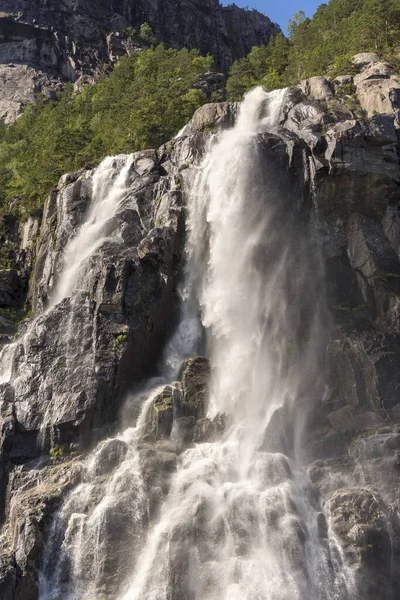 Lysefjord Cascada Desde Barco Lysefjord Stavanger Noruega —  Fotos de Stock