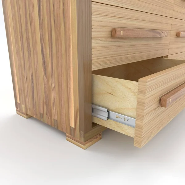Peito de gavetas de madeira sobre fundo branco — Fotografia de Stock