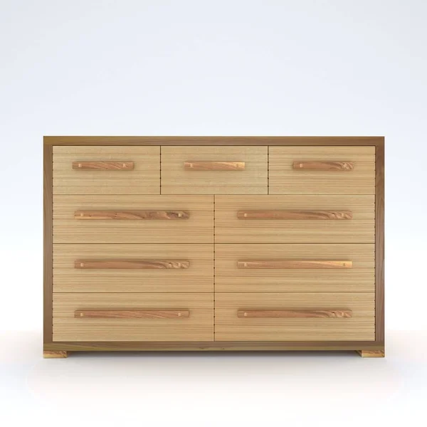 Chest of drawers of wood on a white background