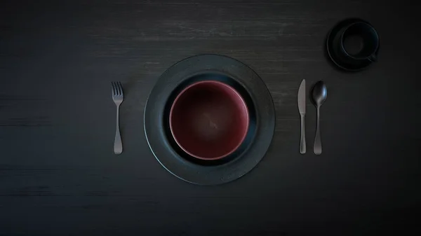 Render Set Dishes Presentation Dark Background — Stock Photo, Image
