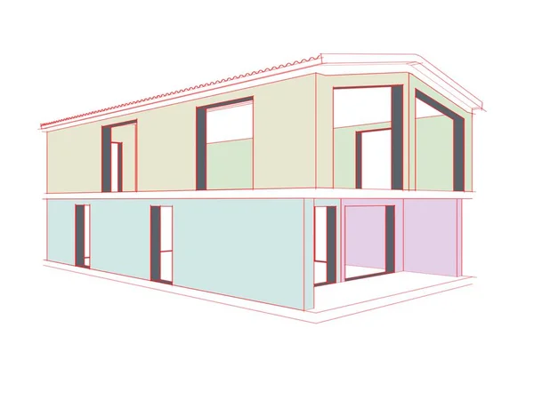 Rendering Modular House Sketch — Stock Photo, Image