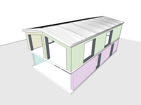Darstellung Eines Modularen Hauses Einer Skizze — Stockfoto