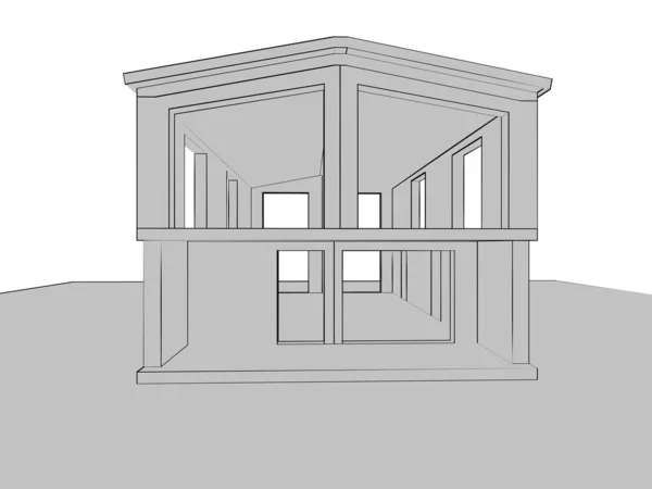 스케치를 모듈러 하우스 렌더링 — 스톡 사진