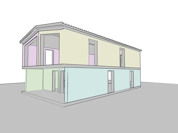 Rendering Modular House Sketch — Stock Photo, Image