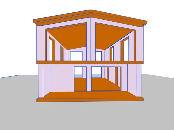 Rendering Modular House Sketch — Stock Photo, Image