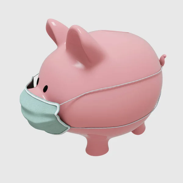 Render Covid Financial Crisis Coronavirus Crisis Piggy Bank Medical Mask — Stock Photo, Image